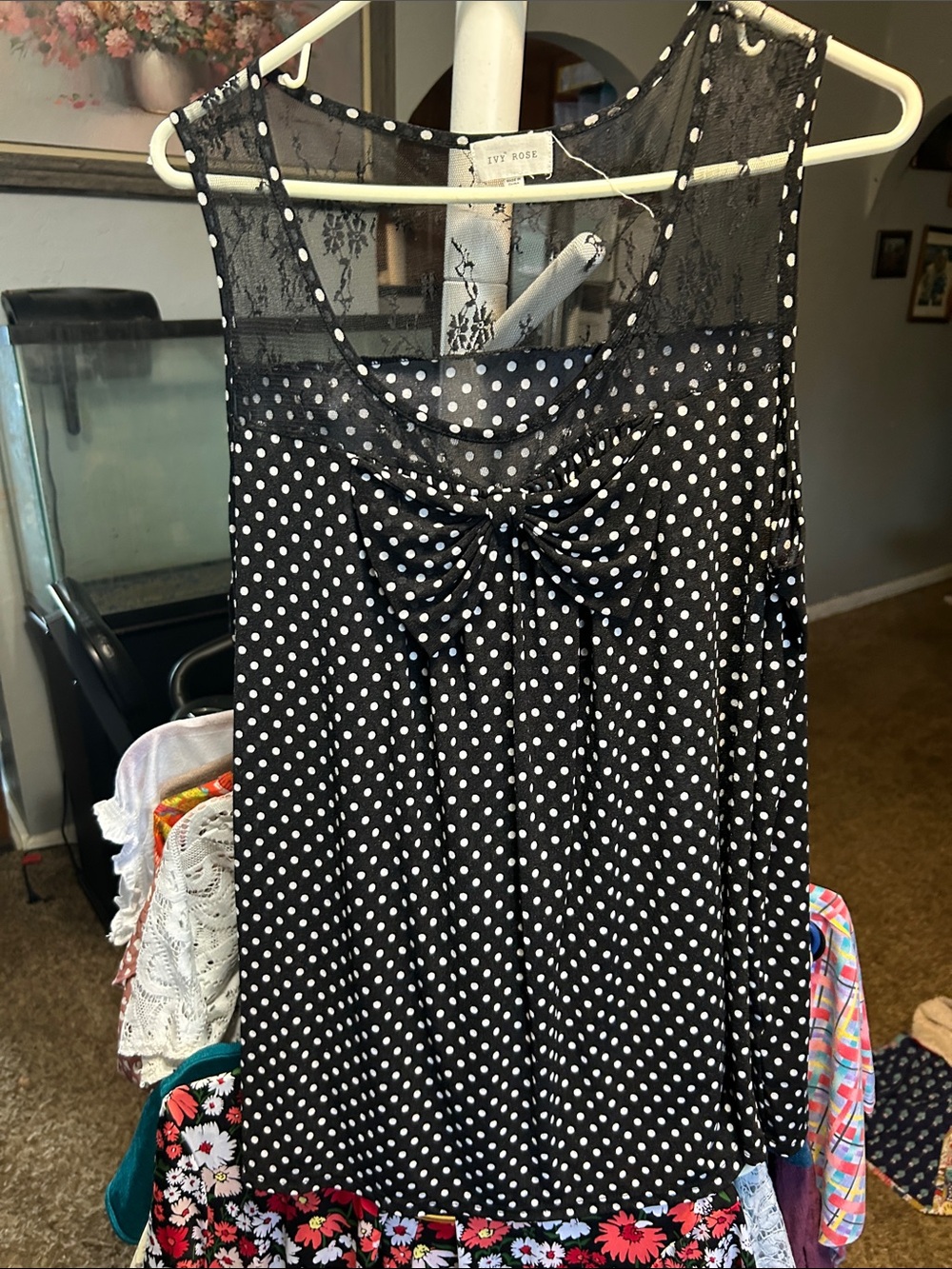 Ivy Rose Black Polka Dot Sheer Yoke Tank Top Size 3X